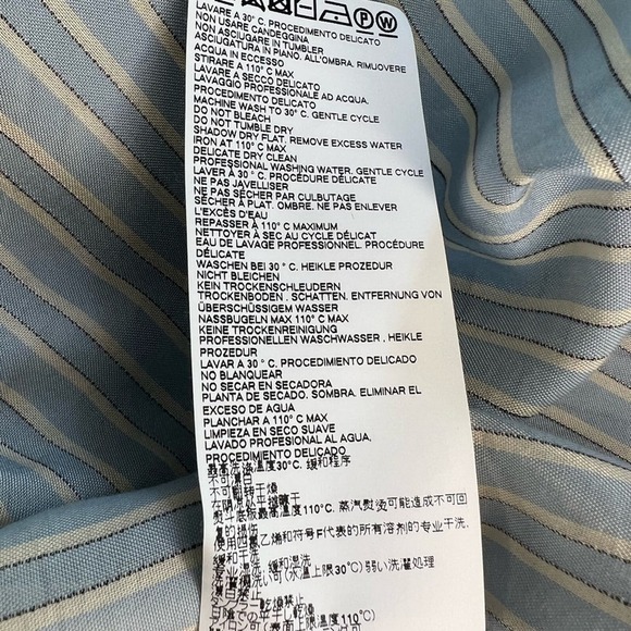 Maison Margiela Blue Pinstriped Band Collar Men’s Long Sleeve Button Up Shirt - Picture 9 of 11